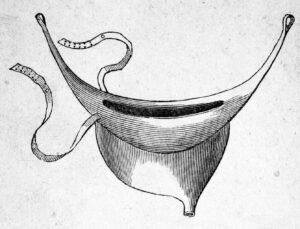 Image shows a sketch of a travelling railway urinal.