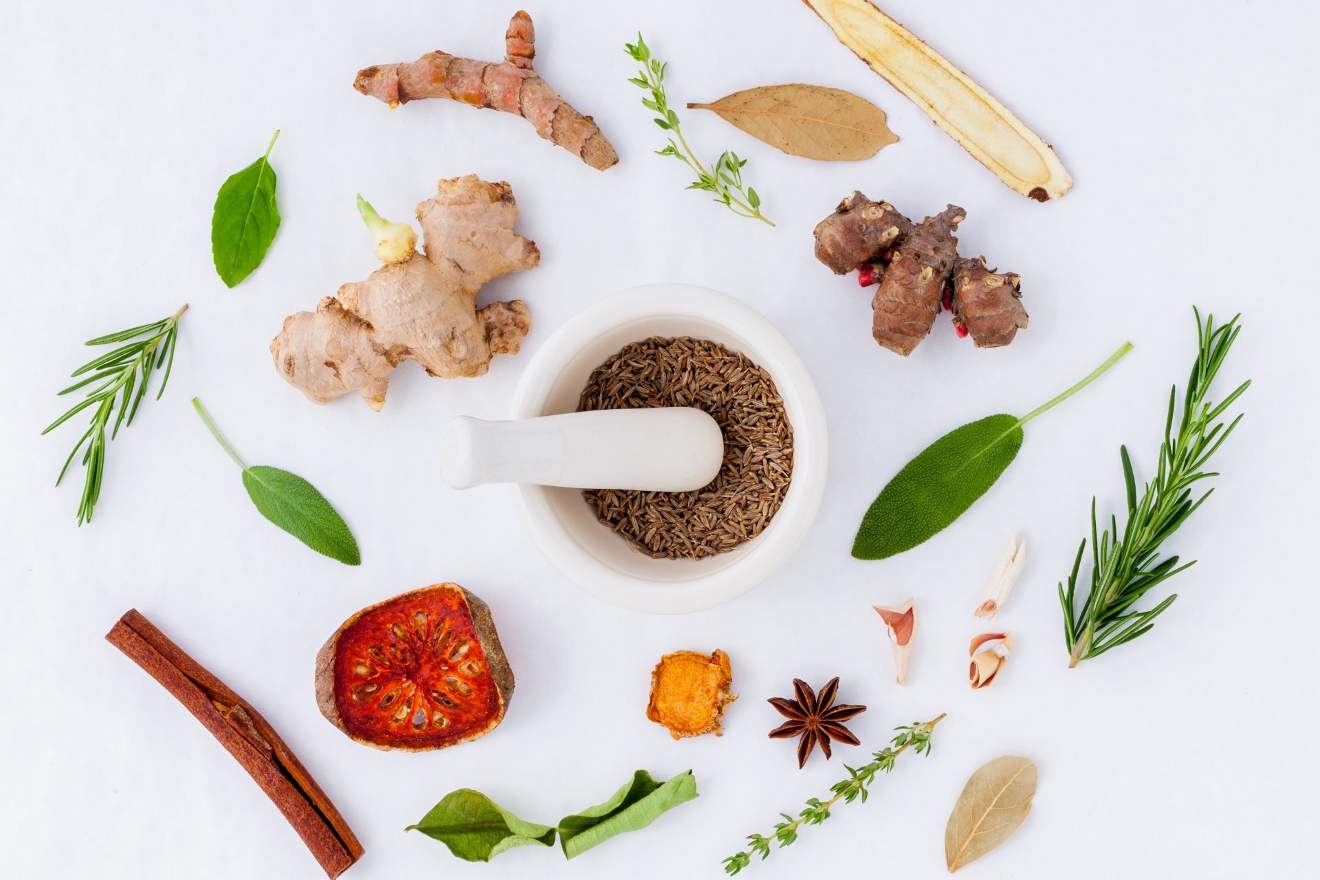 Spices, roots and plants