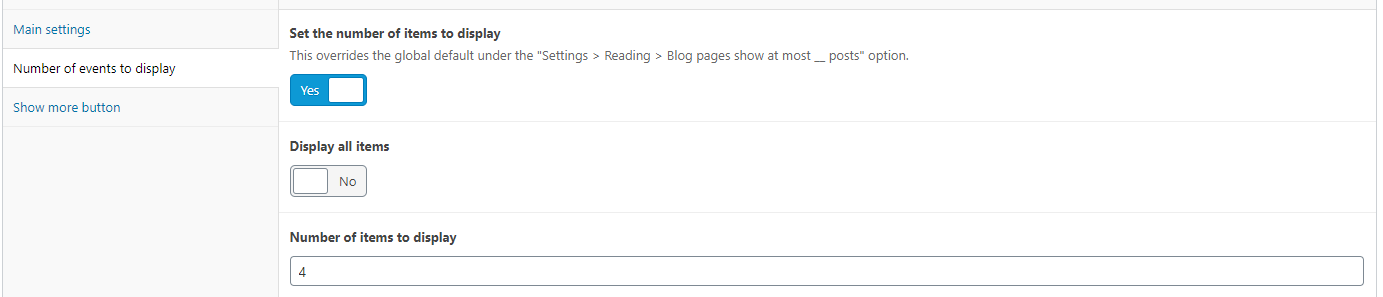 Events panel options 2