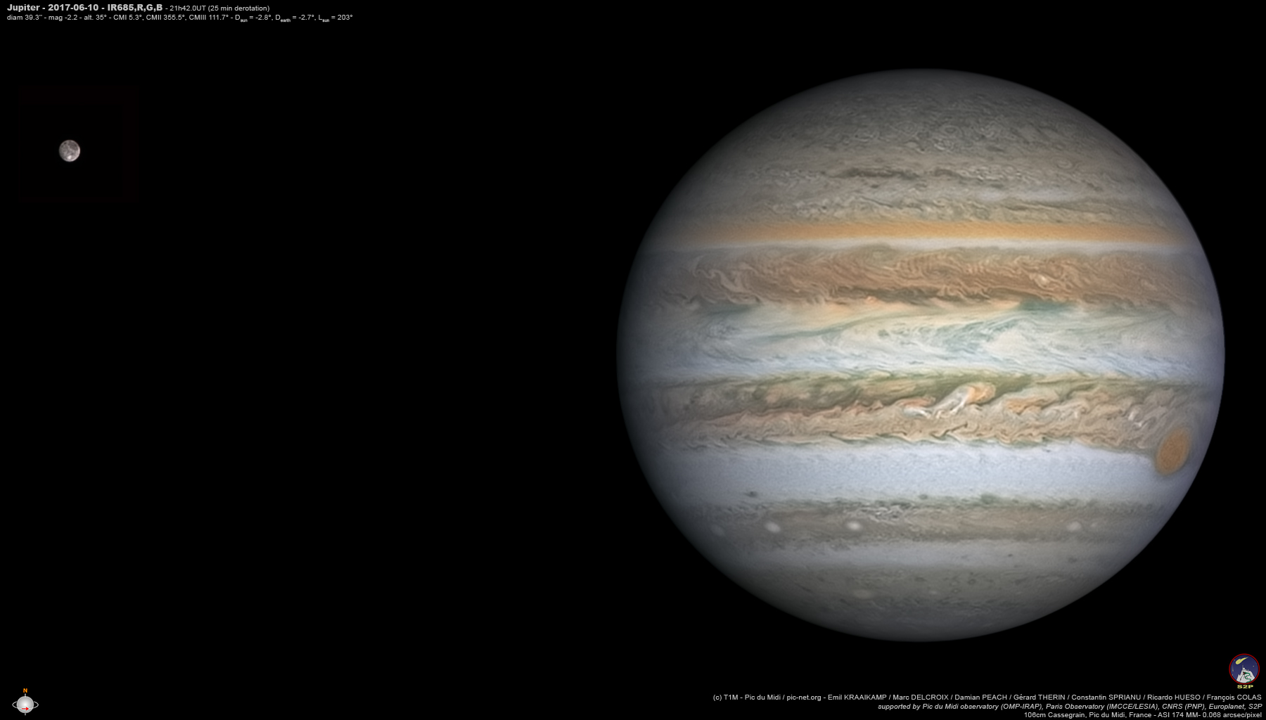 Jupiter images obtained at Pic du Midi show the global state of Jupiter’s atmosphere providing context to the time gaps between observations run by the Juno mission and are the basis for long-term studies. Credit: E. Kraaikamp/ D. Peach/ F. Colas / M. Delcroix / R. Hueso/ C. Sprianu / G. Therin / Pic du Midi Observatory (OMP-IRAP) / Paris Observatory (IMCCE / LESIA) / CNRS (PNP) / Europlanet 2020 RI / S2P