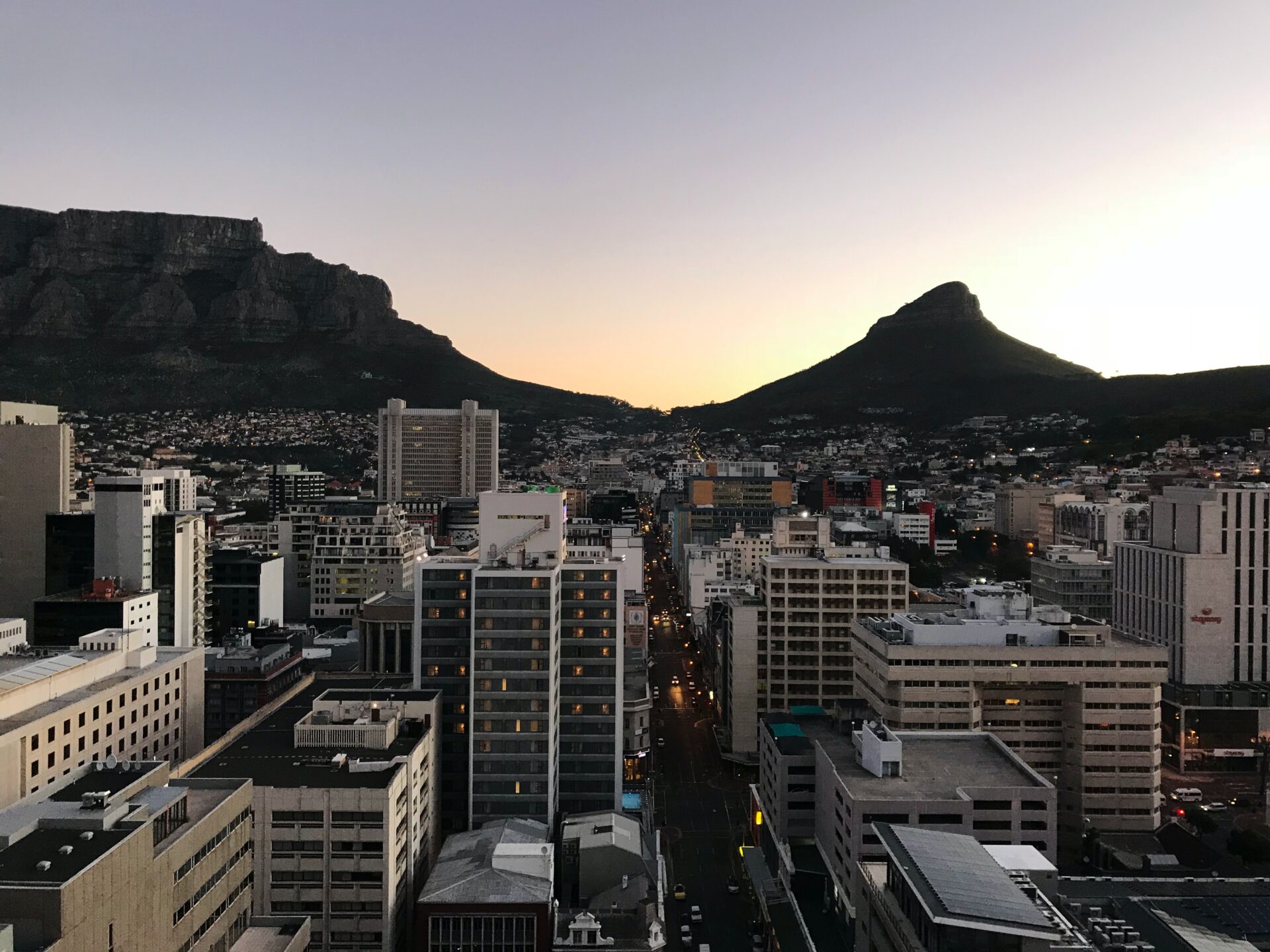 High rise buildings in Cape Town with mountains in the background