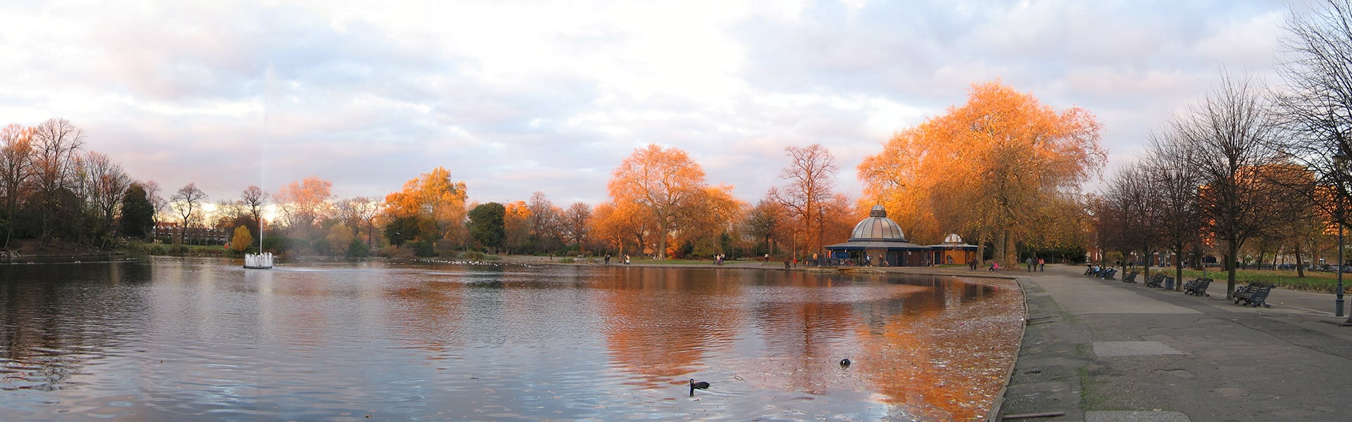 Panorama of Victoria Park lake, Hackney, London