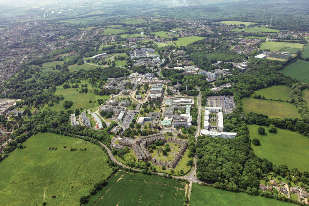 Aerial view of the University of Kent campus