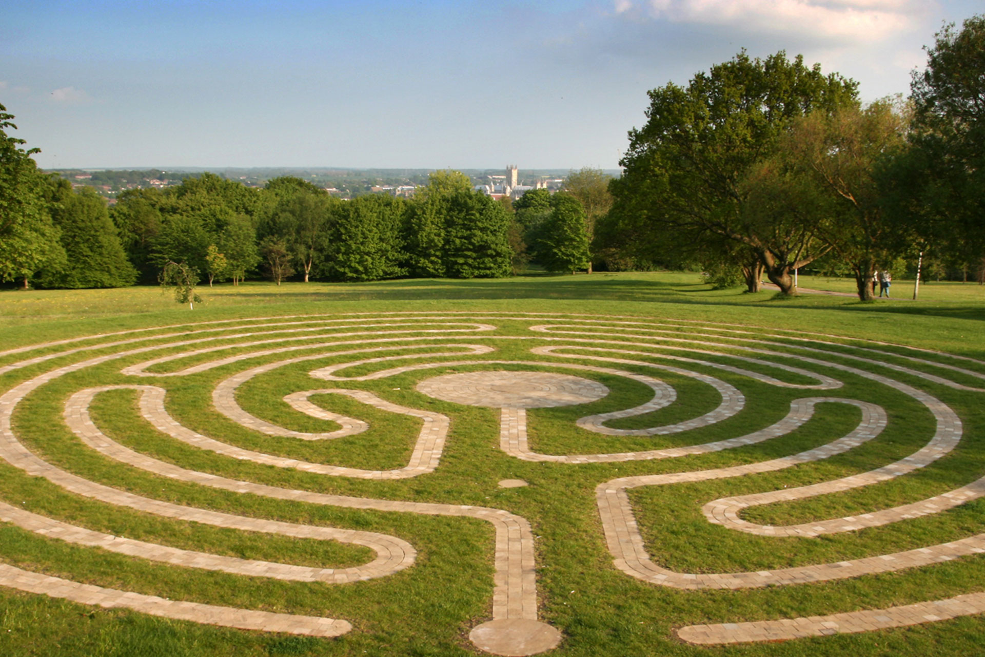 Picture of the University of Kent's labyrinth over looking Canterbury