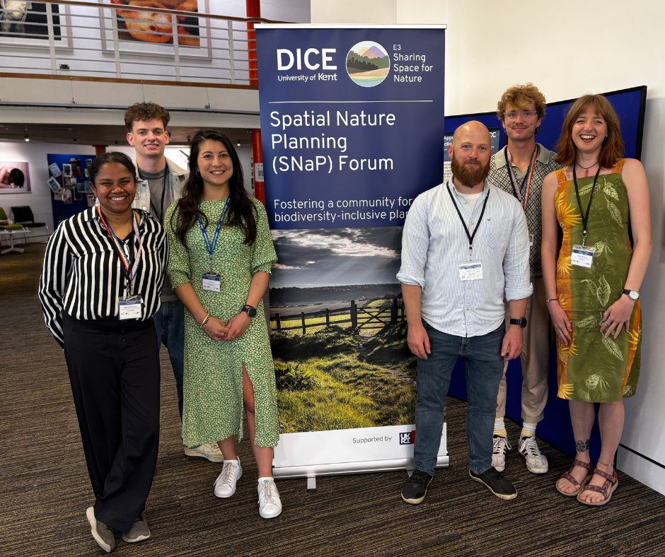 Six people stand next to a sign that reads Spatial Nature Planning (SNaP) Forum