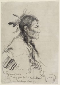 Sydney Prior Hall, Waywaysacapo, Chief of one band of the Salataux, 13 August 1881, pencil drawing, 1881.