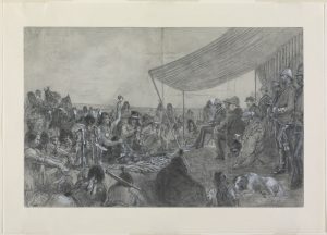 Sydney Prior Hall, The Pow-Wow at Black Feet Crossing, September 10, pencil and white highlight, September 1881