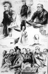 Sydney Prior Hall, Debate on the Indian Council Cotton Duties, pencil, published in The Graphic, 2 March 1895